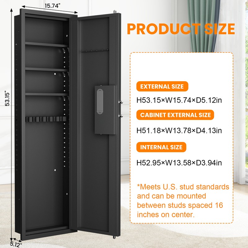 53" Tall Wall Safe Between Stud, Hidden in Wall Gun Safe with Adjustable Shelf gallery
