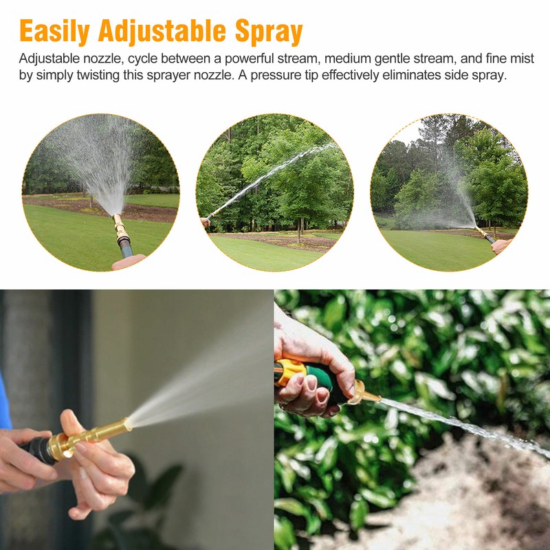 High Pressure Solid Brass Garden Nozzle Heavy Duty Adjustable Twist Water Hose gallery