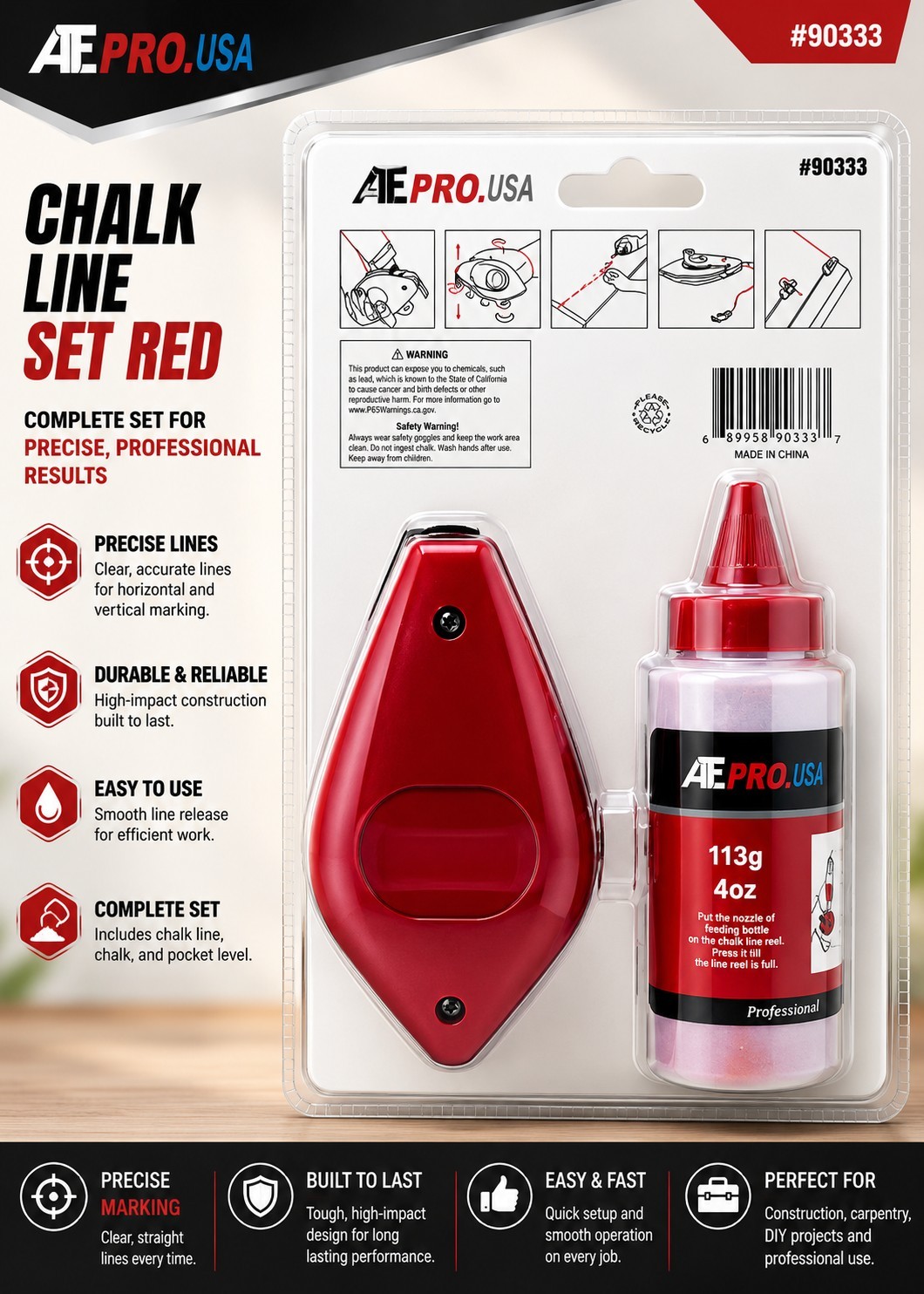ATE Pro Chalk Line Reel Set 100 Ft Red Chalk Chalk Reel gallery