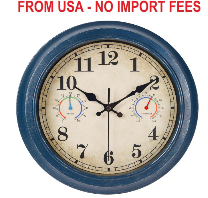 12 Inch Outdoor Clock with Thermometer and Hygrometer Combo, Waterproof Indoor O gallery