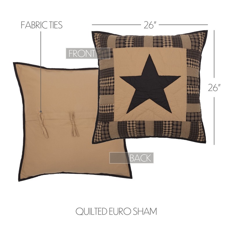 Primitive Twin Quilt Set Black Appliqued Check Star Cotton VHC Brands VHC Brands gallery