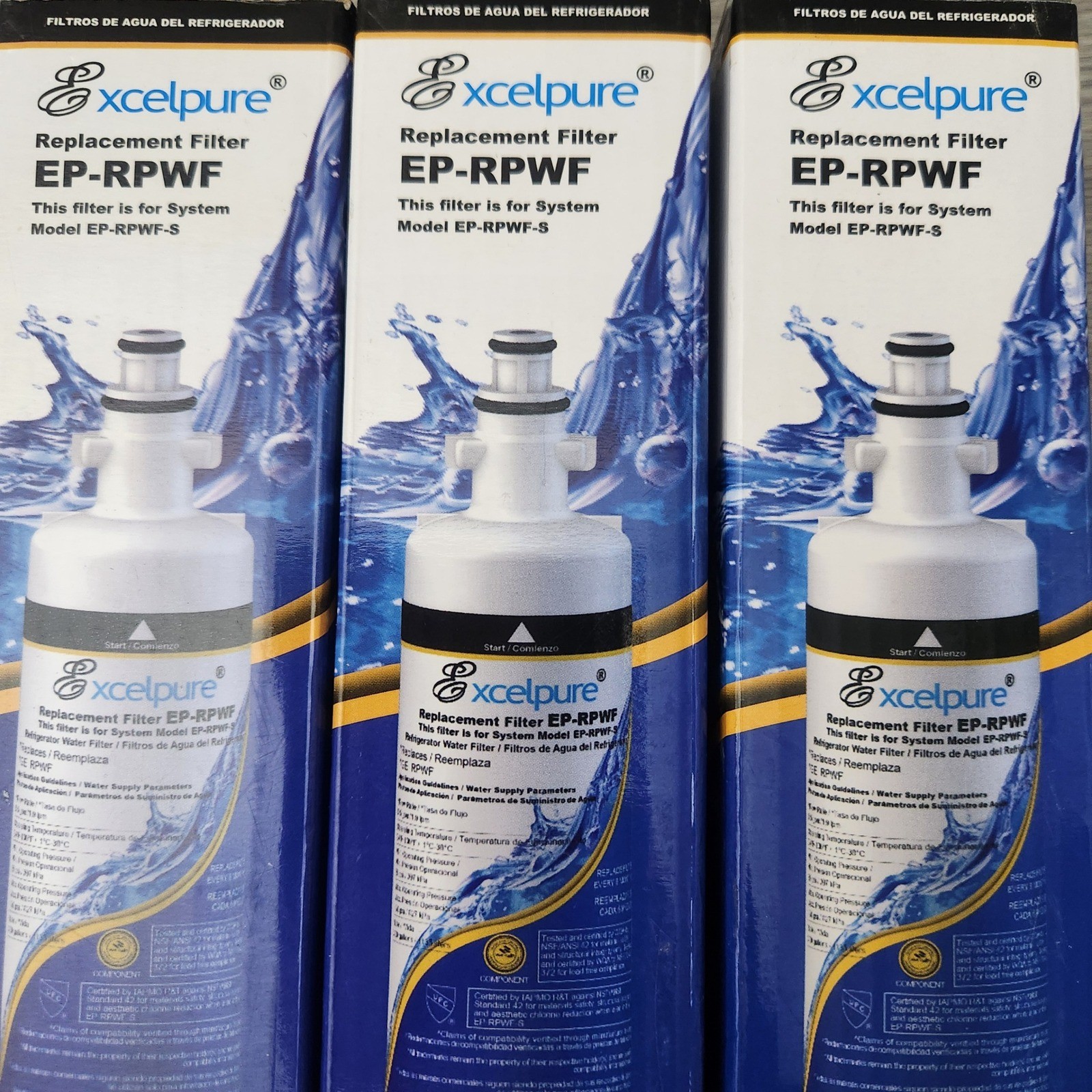 Excelpure EP-RPWF Refrigerator Water Filter GE RPWF Replacement 3 Pack Sealed gallery