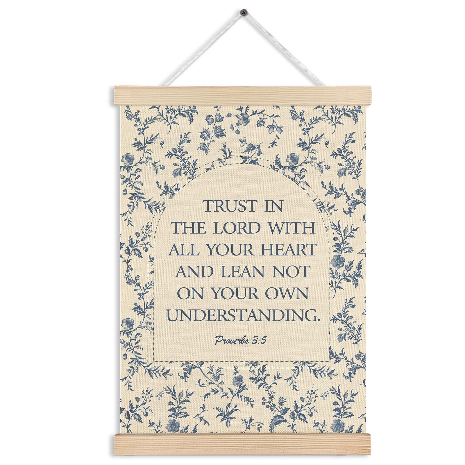 Vintage Blue Floral Christian Scripture Wall Art Decor, Trust in the Lord wit... gallery