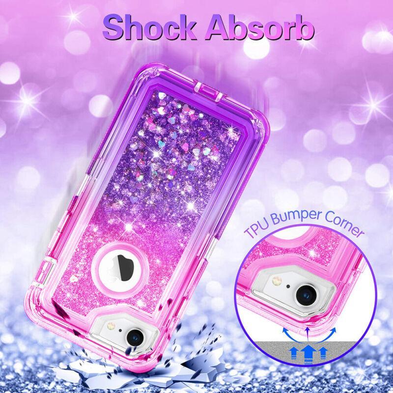 For iPhone SE2 6 7 8 & Plus Shockproof Liquid Glitter Bling Defender Case Cover gallery