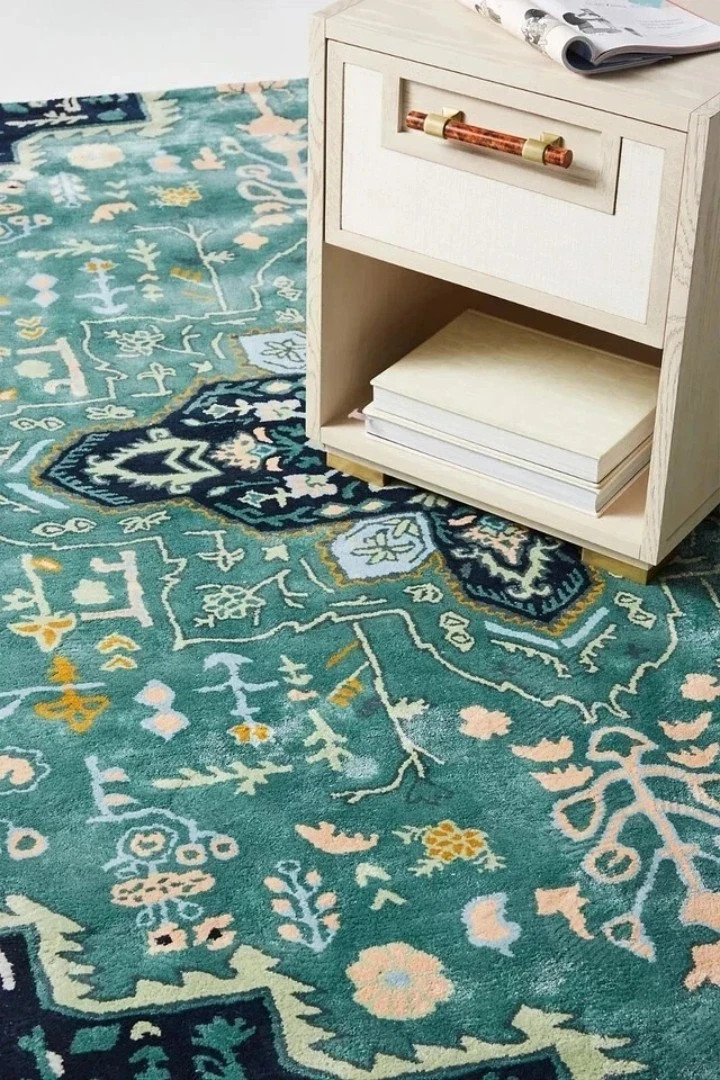 Hand Tufted Woolen Rug ANTHRO MARIBELLE TURQUOISE SILK Carpet for Living Room gallery