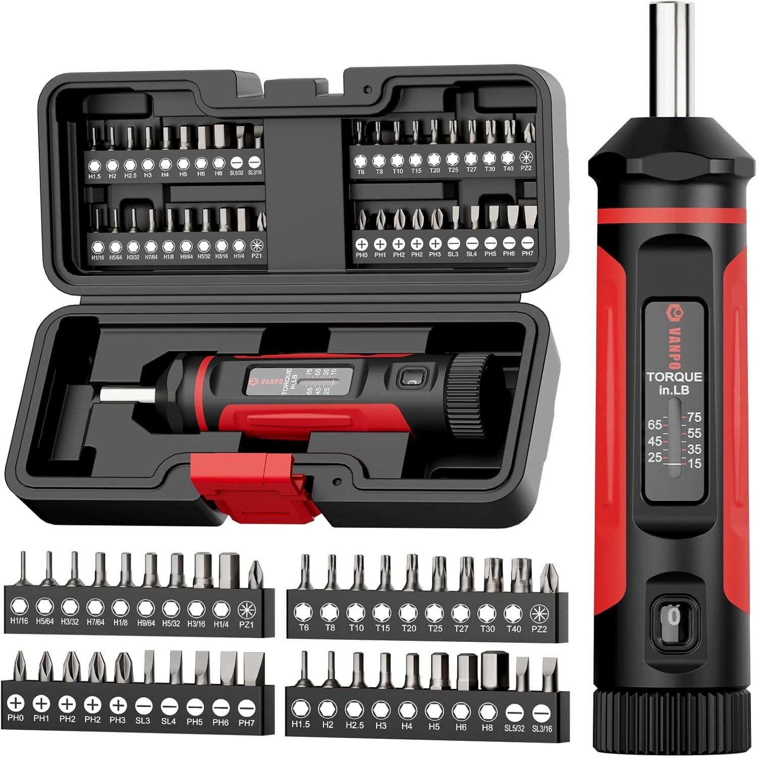Torque Screwdriver, 15-75In-Lb Torque Screw Driver Wrench Driver Set, 1/4'' Driv gallery