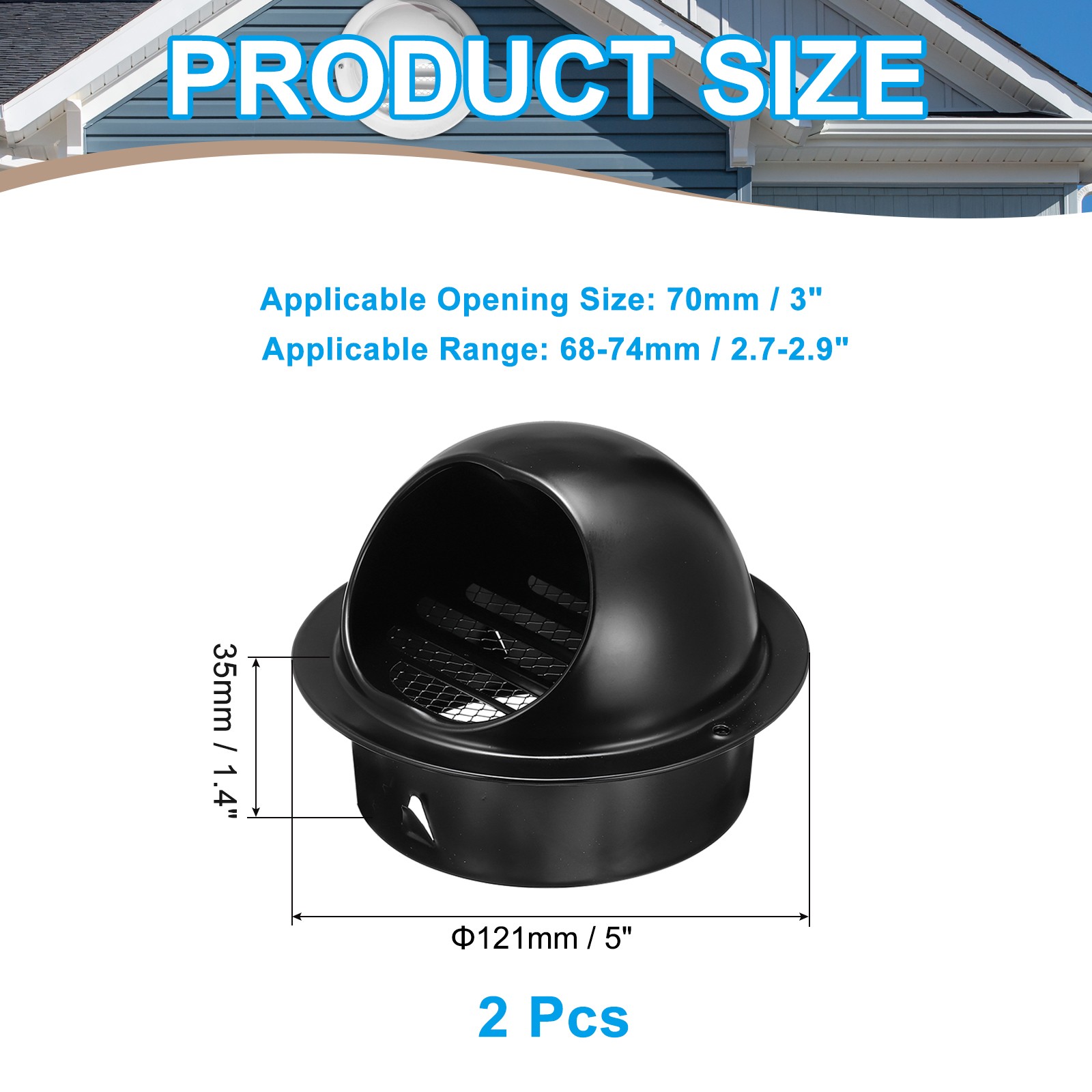 2PCS 3 Inch Vent Round Cover Stainless Steel Exterior Wall Round Air Vent Black gallery