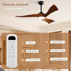 Modern Solid Wood Ceiling Fan with Remote & Reversible DC Motor fr Bedroom Patio