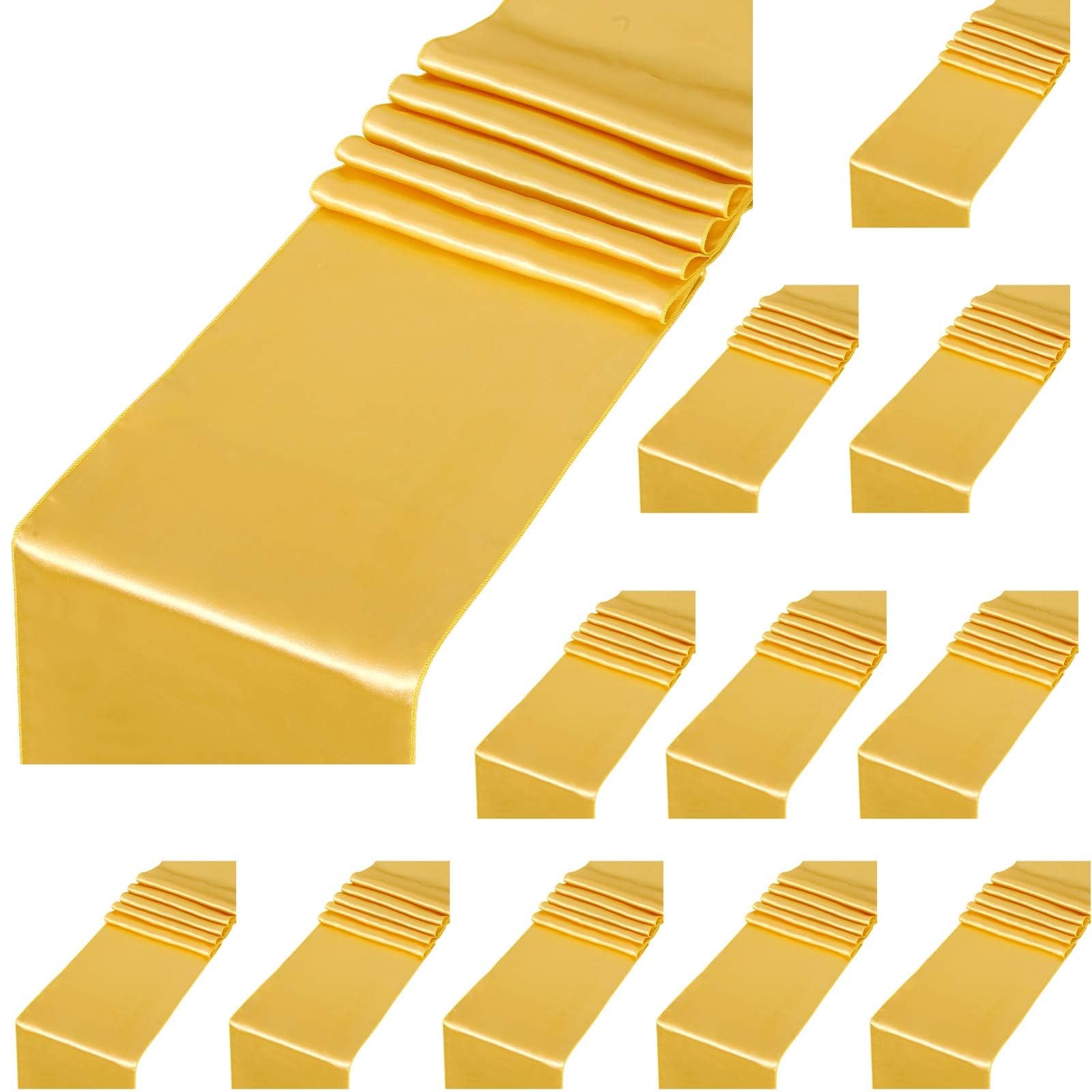 Gold Satin Table Runners Long Silk Smooth Fabric Wedding Party 12x108 Inch 12PCS gallery