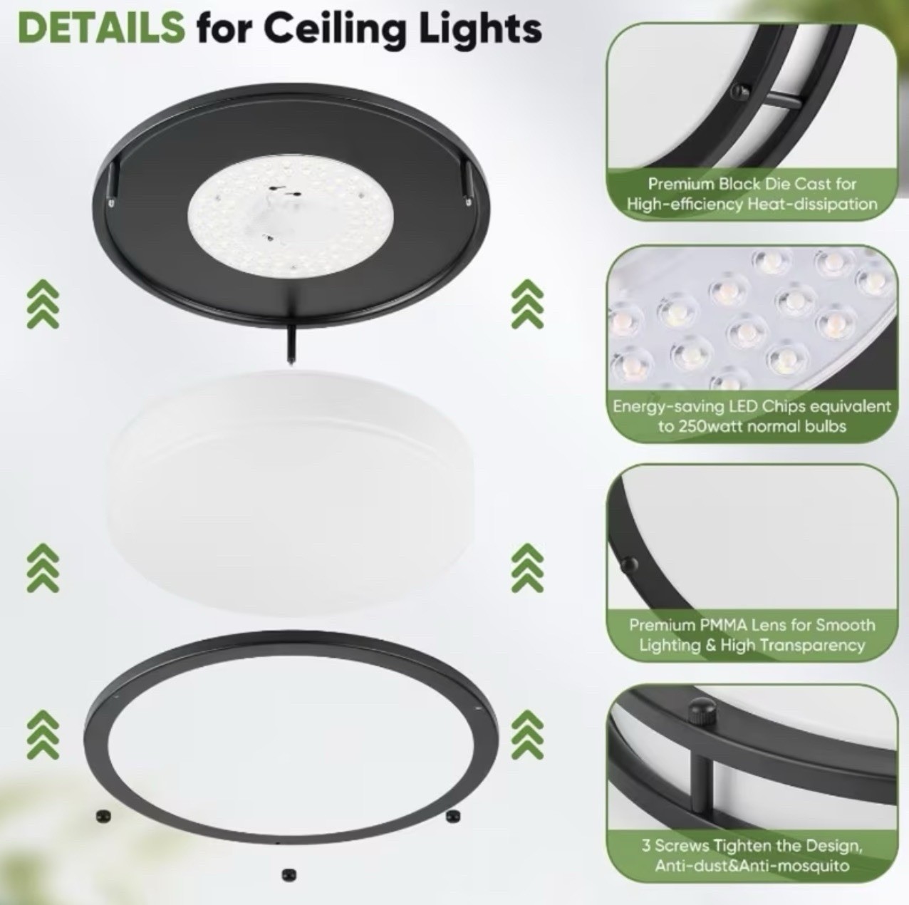 13” LED Ceiling Light 36W Flush Mount 3600LM Dimmable 5CCT Ultra Thin Black gallery