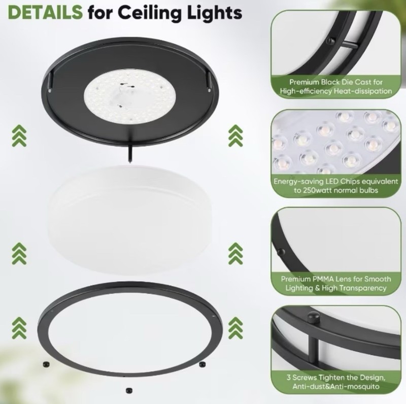 13” LED Ceiling Light 36W Flush Mount 3600LM Dimmable 5CCT Ultra Thin Black gallery