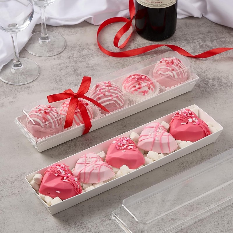 25 Pack Paper Strawberry Boxes with Clear Lids, 12 x 2.6 x 2 Inches White Lon... gallery