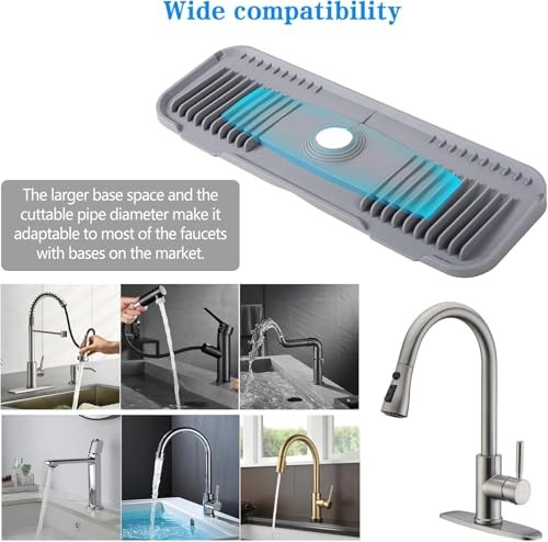 2nd Generation Silicone Faucet Mat, For Faucets with Deck Plate (Light Grey) gallery