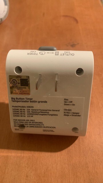 Big Button Timer 24 Hour Model 458205 For Indoor Use Only 125Vac 60 Hz 15A 1/2P gallery