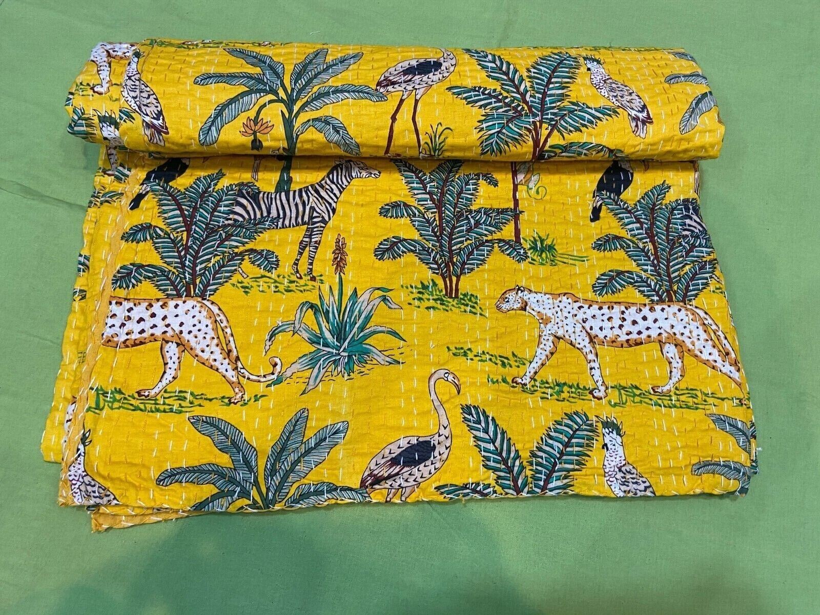 Indian Handmade Jungle Print Traditional Multi Patchwork kantha Throw gallery