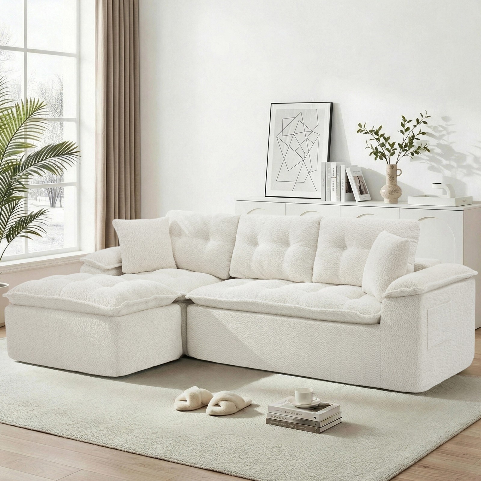 Korser 110" Cloud Boneless L Shaped Modular Sofa with Ottoman & Layered Cushion gallery