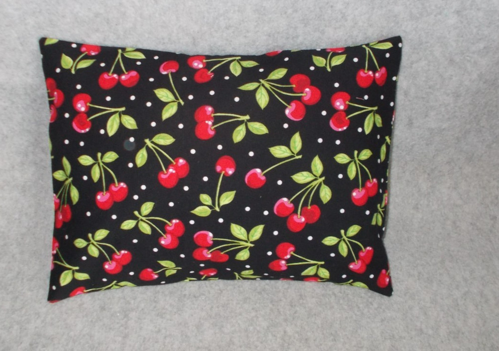 Handmade Black Polka Dot Cherries Small 9x12 Travel Decorative Pillowcase Cover