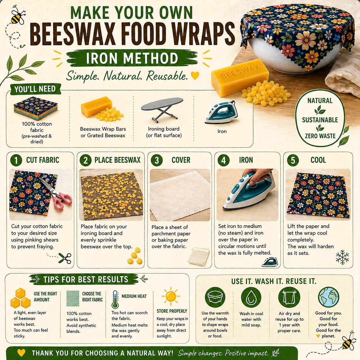 Beeswax Wraps for Food - Crafting Bar – Ready-to-Use Blend with Beeswax, Pine... gallery