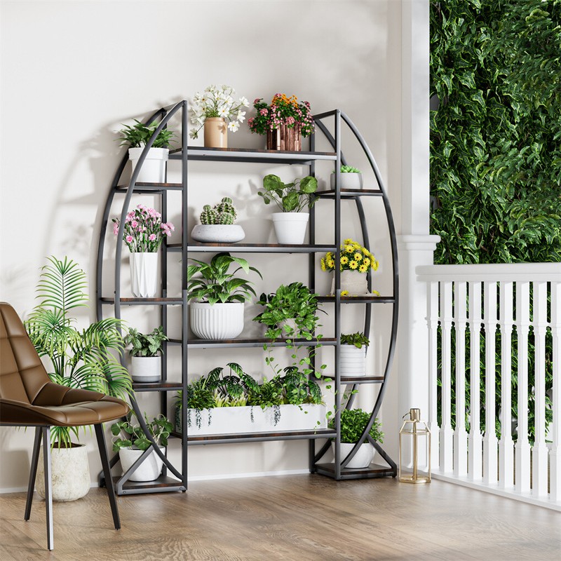 XXL Large Plant Stand Half-moon Shape Bookshelf Curved Oval Flower Pot Rack Deco gallery