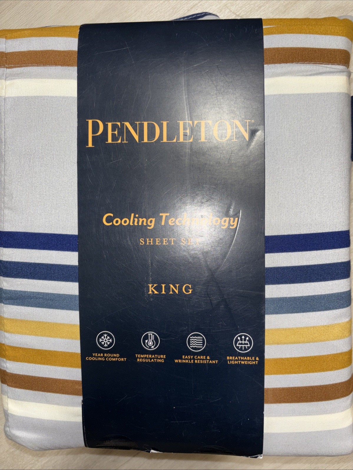NWT PENDLETON BLUE GRAY STRIPE STRIPED COOLING TECHNOLOGY KING SHEET SET gallery