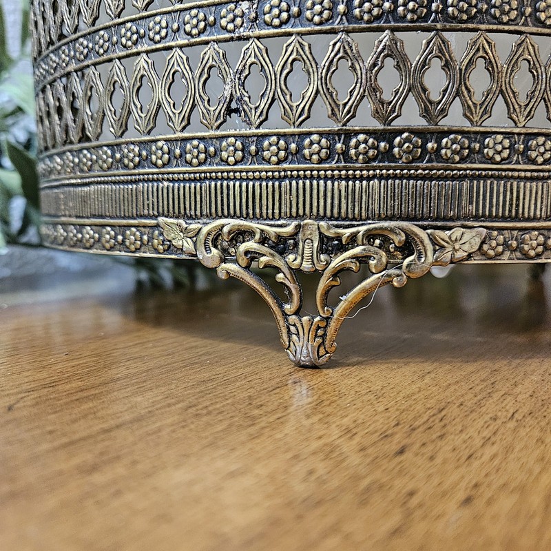 Brass Bathroom Wastebasket Victorian Footed Trash Can Gold Floral Metal Decor gallery