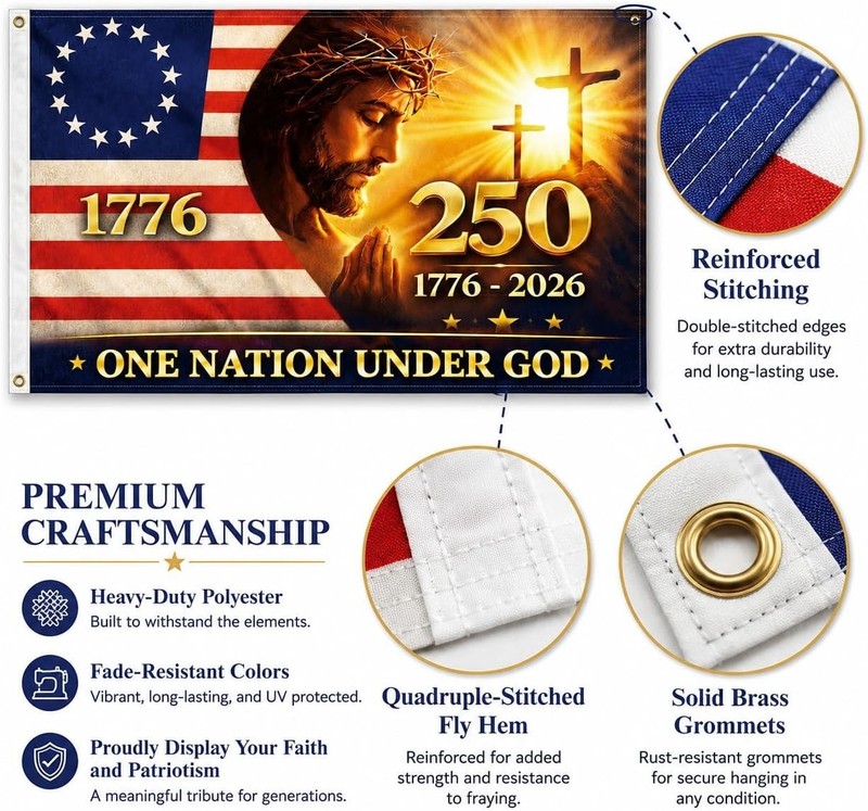 250th Anniversary Flag 3x5 Double Sided 3-Ply Heavy Duty Jesus 4th of July gallery