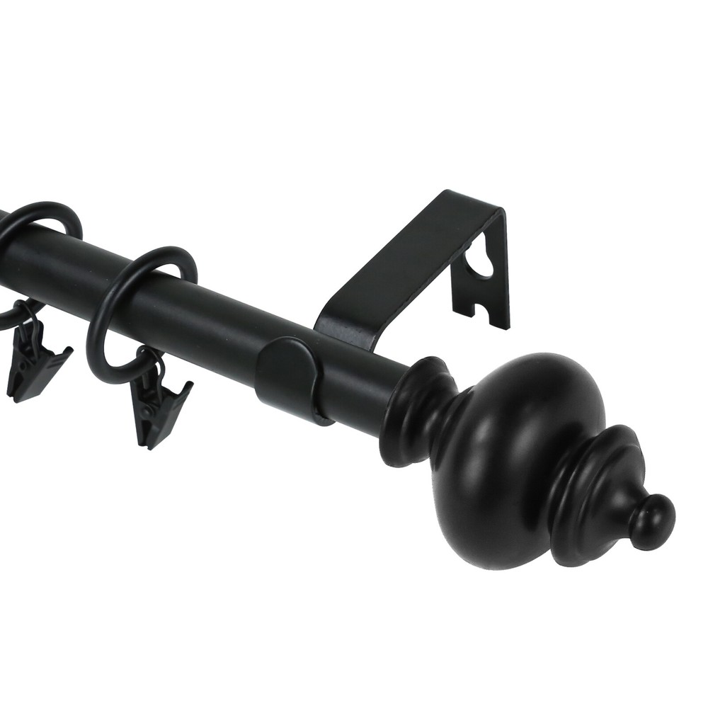 Round Urn Adjustable Single Drapery Curtain Rod Set with Rings, 5/8", 28"-120"