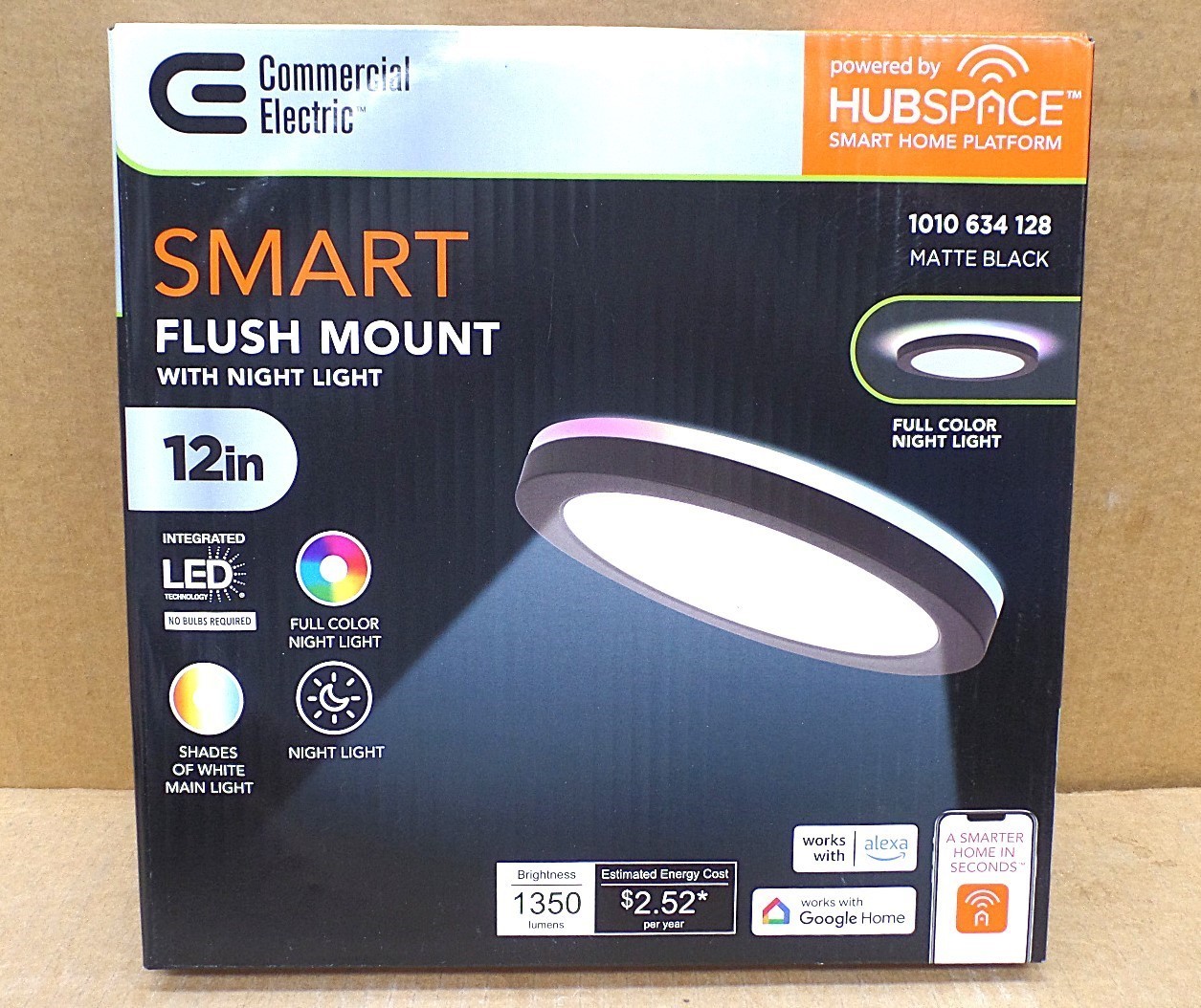 COMMERCIAL ELECTRIC 12" HUBSPACE SMART CCT RGB SELECTABLE LED FLUSH MOUNT BLACK gallery