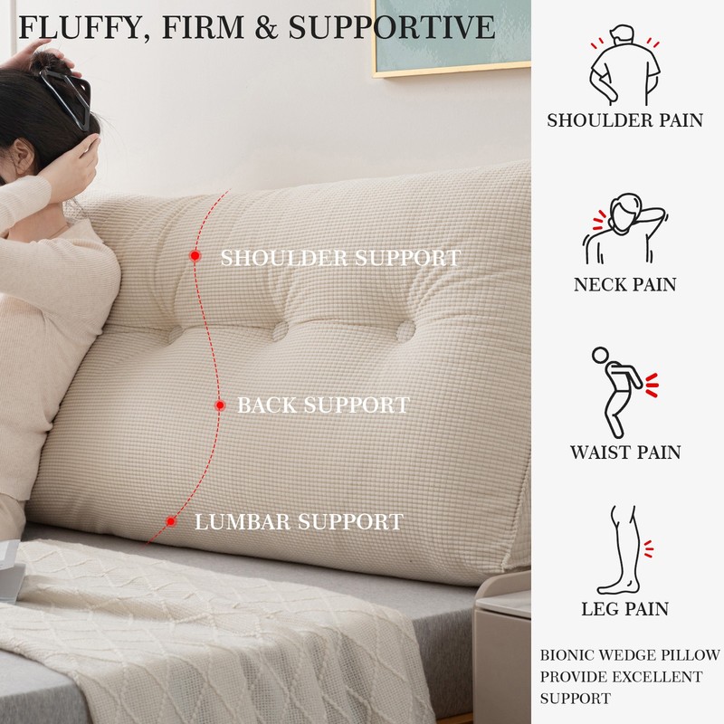 Headboard Pillow for Dorm Bed Overstuffed Backrest Cushion w/Side Pocket 39"-79" gallery