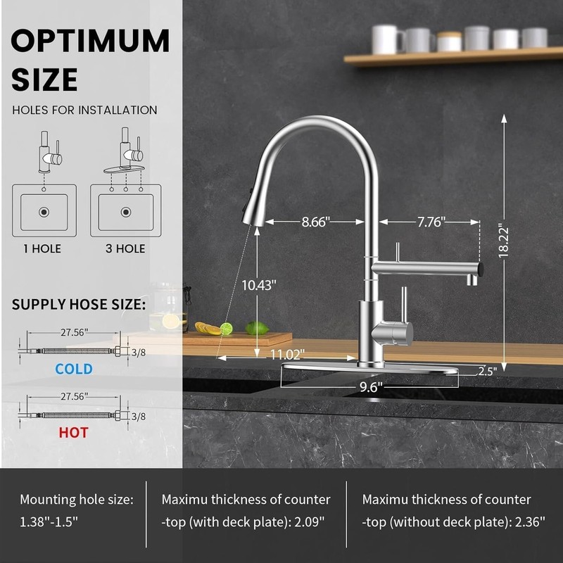 Filter Water Kitchen Faucet with Pull Down Sprayer, Brushed Nickel Stainless gallery