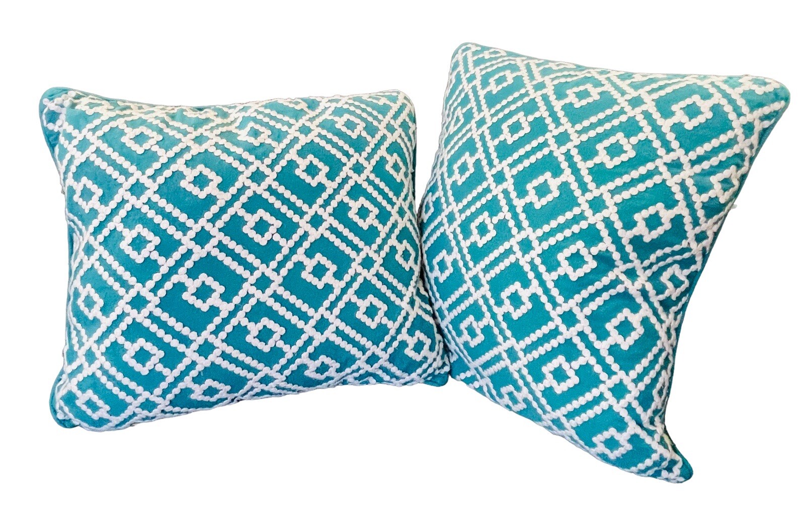 Set of 2 Turquoise Teal White Geometric Throw Pillows Medium Large 20" x 18" gallery