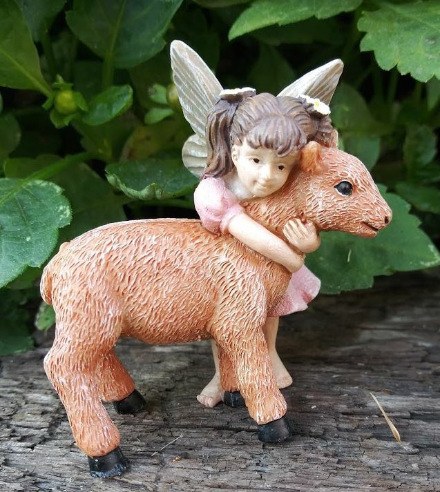 Miniature Fairy Darcie Rae Hugging a Calf Cow WS 2115 Fairy Garden gallery