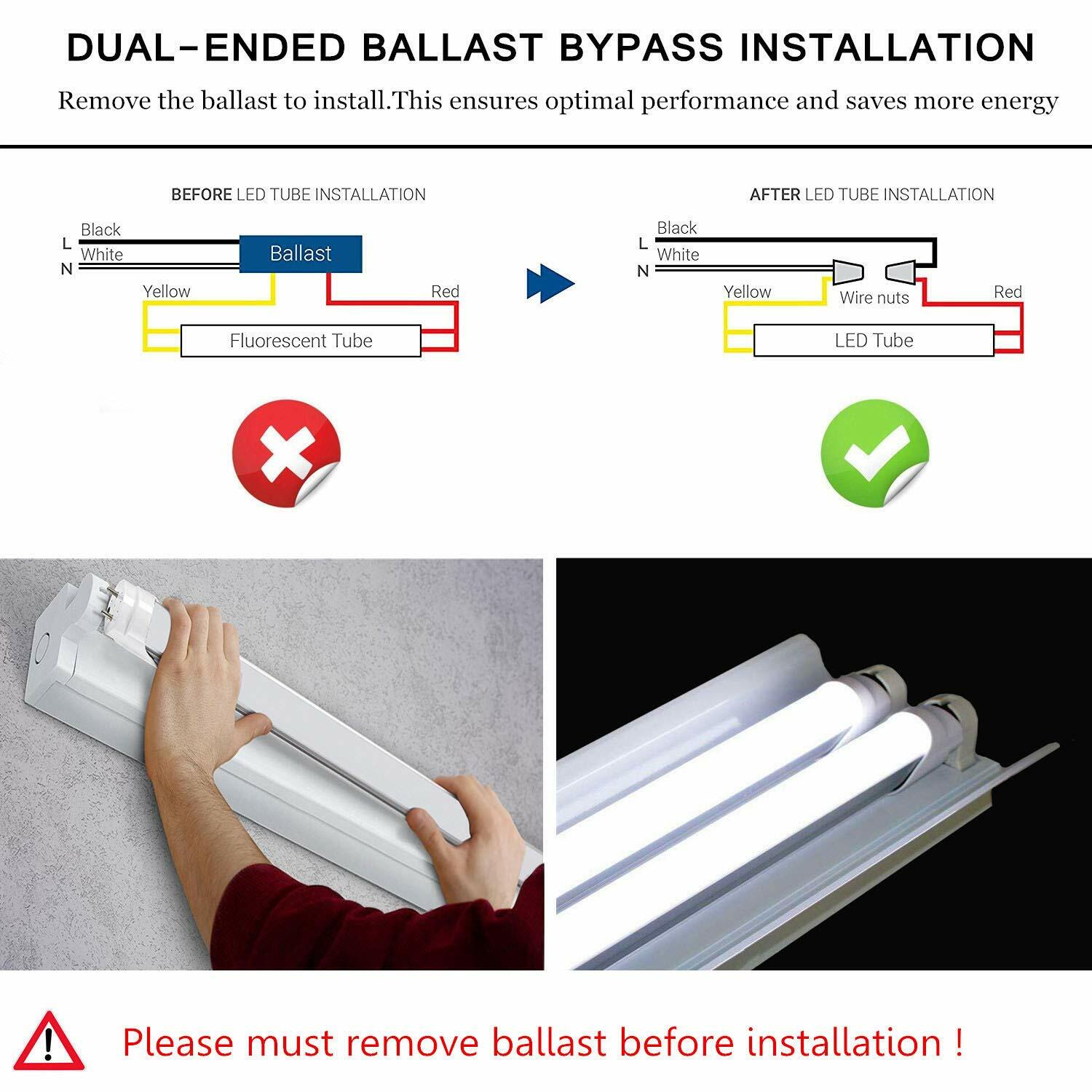 22W T8 LED Tube Light 4FT Ballast Bypass Dual-End Milky 3000K 4000K 6000K 10/25x gallery