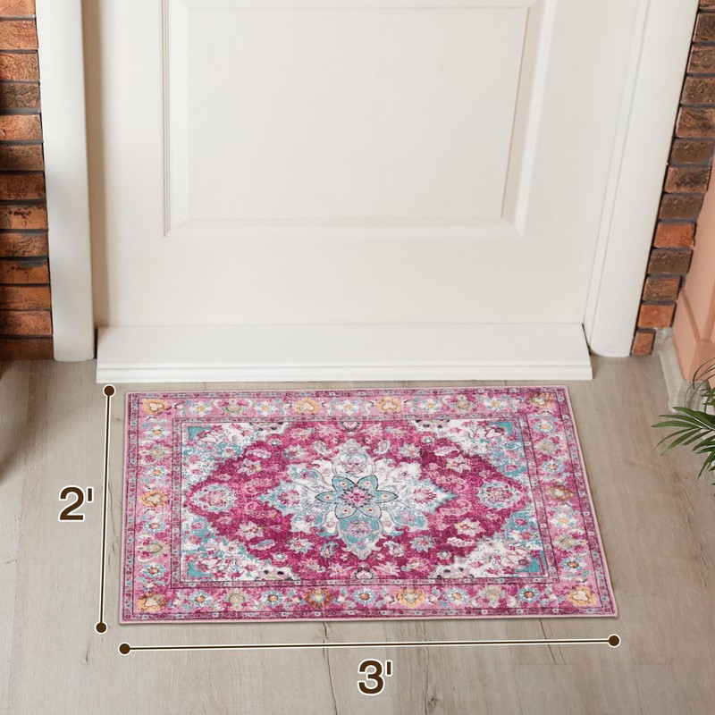2x3 Machine Washable Area Rug for Entryway, Small Boho Neutral Rug for Front ... gallery