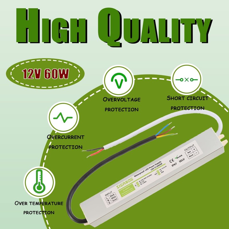 60W Watts Driver Power Supply Transformer Adapter Waterproof IP67 100V-260V A... gallery