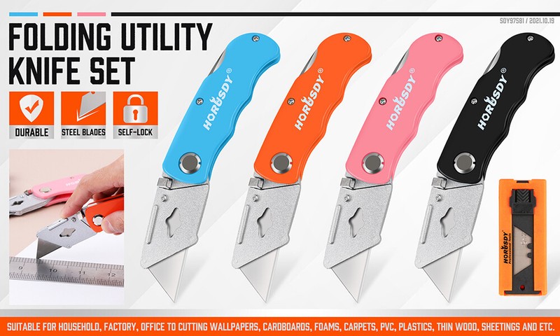 4-Pack Folding Utility Knife Box Cutter Extra 10pcs SK5 Quick Change Blades gallery