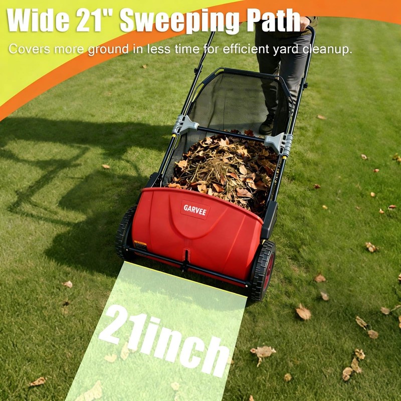 21" Push Lawn Sweeper Leaf Grass Collector Adjustable Height Yard Cleaner Tool gallery