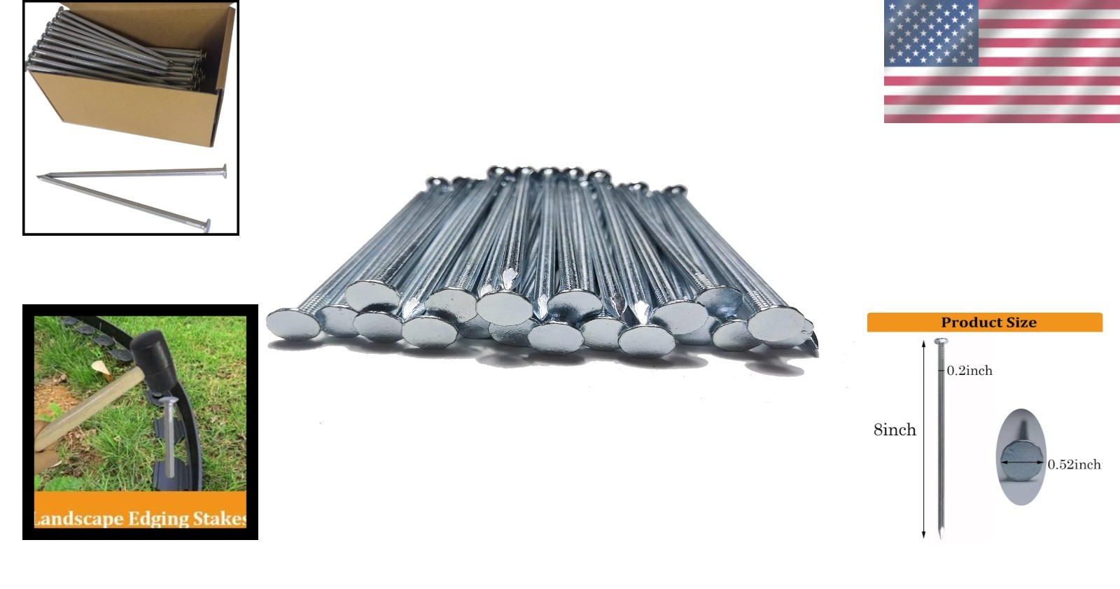 Durable 8 Inches Galvanized Landscape Spikes - 9 Pcs for Secure Grounding gallery
