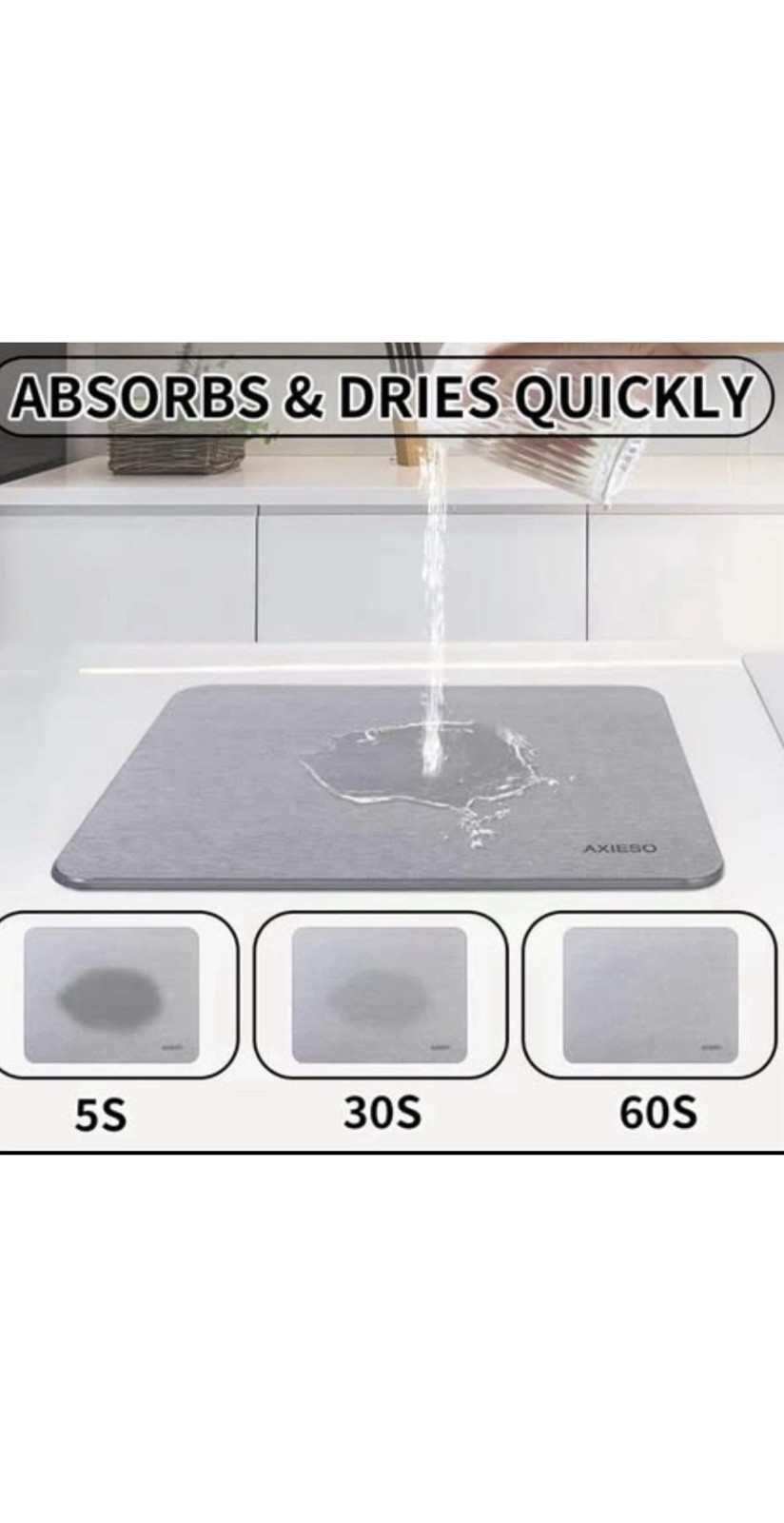 Axieso Dry Mat - Stone Drying Mat For Kitchen, Bath, Laundry Room, or Pet room gallery