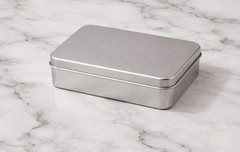 5 NEW Rectangular Plain Tin Containers w/Lids FDA Approved 3.75×2.75×0.75