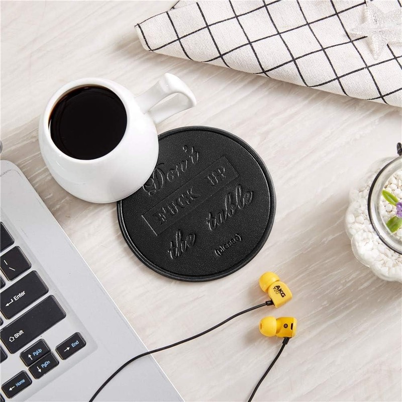 Funny Coasters Leather Coasters 6 Pcs Black Round Drink Coasters with Holder gallery