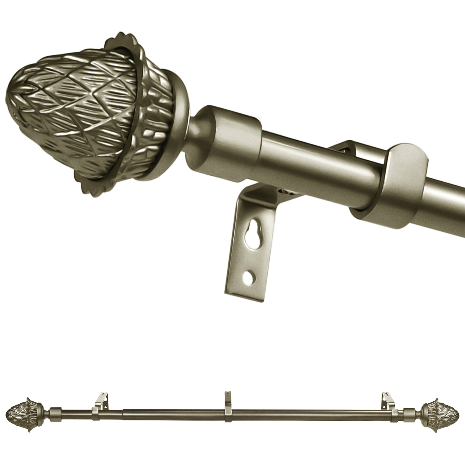 5/8" Adjustable Artichoke Finial Curtain Drapery Rod, 28"-48"/48"-84"/84"-120" gallery