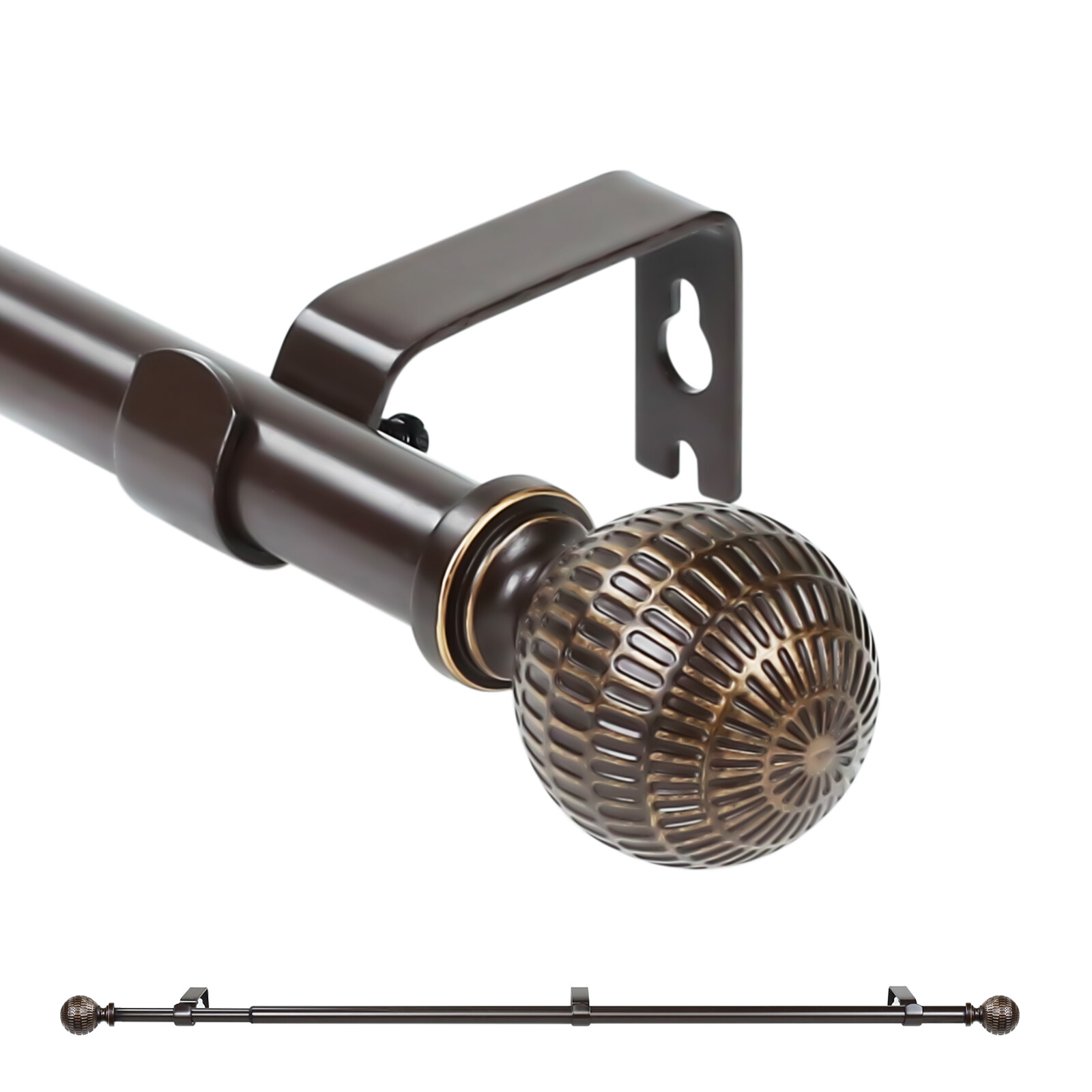 5/8" Single Telescoping Curtain Rod with Reticulated Ball Finials, 28"-120" gallery