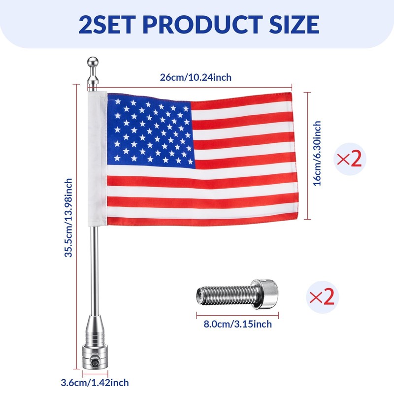 Hahafelt 2 Set Motorcycle Flagpole Mount and American Flag 10 x 6 in Double-s... gallery