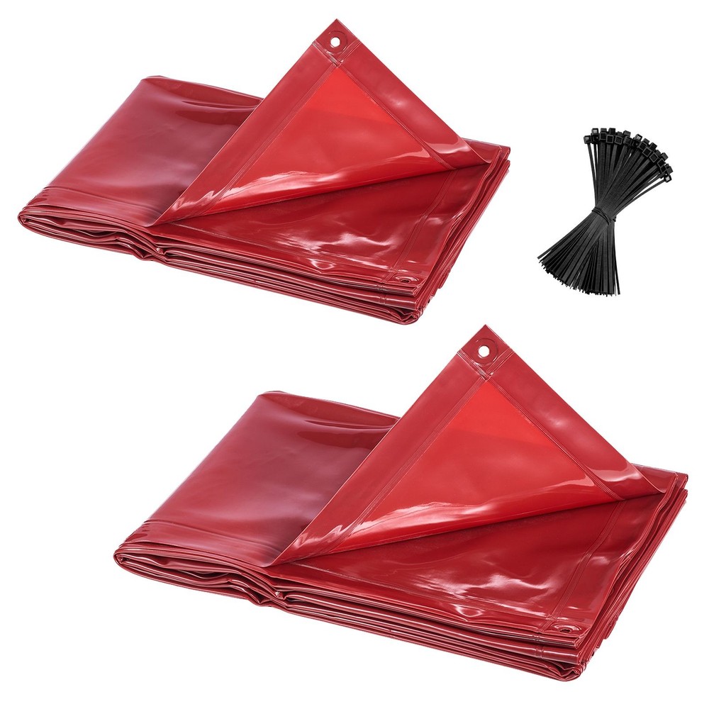 2-Piece 6x8ft Welding Screen, Flame-Retardant Vinyl, UV6 Protection, Red