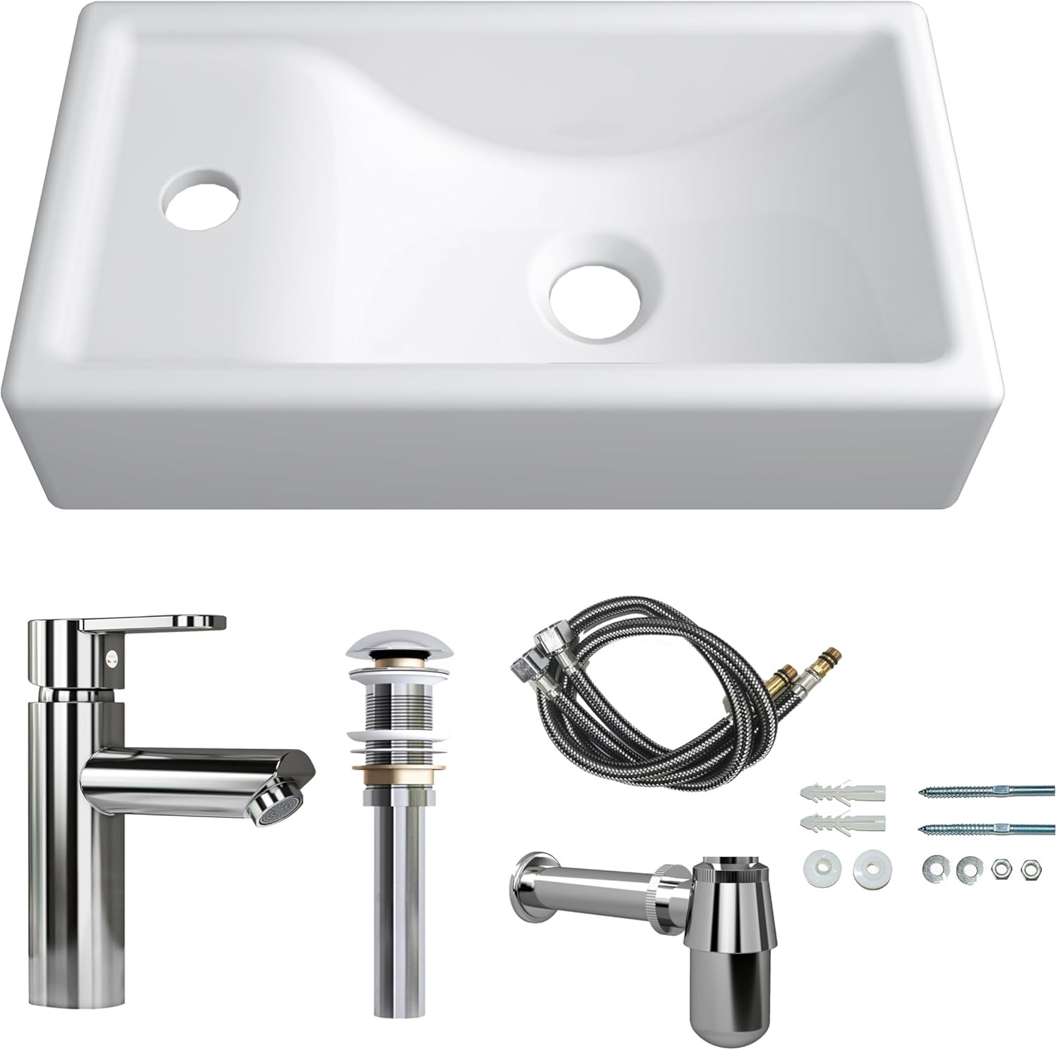 Compact 16-Inch Wall Hung Ceramic Sink Combo with Faucet for Small Spaces gallery