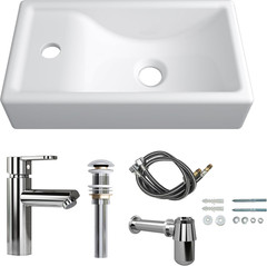Compact 16-Inch Wall Hung Ceramic Sink Combo with Faucet for Small Spaces