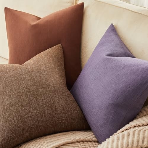 Rustic Cotton Linen Throw Pillow Covers Set of 2, 22" x 22" (Pack of 2) Brown gallery
