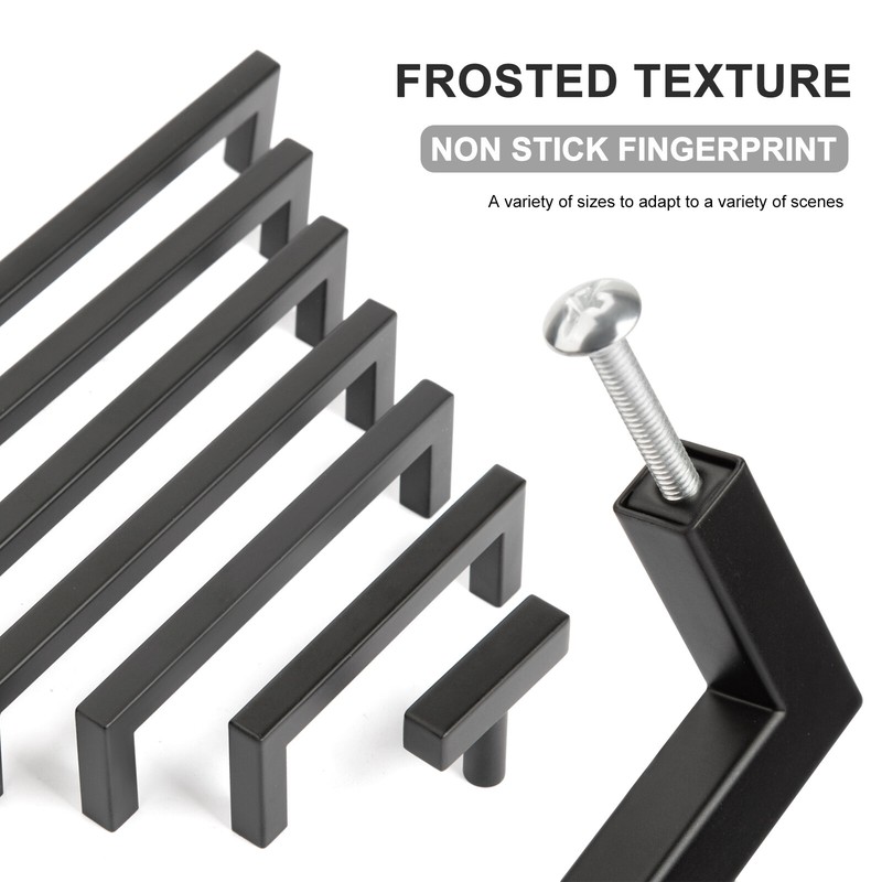 20 Pack Solid Square Bar Cabinet Handle Matte Black Cupboard Pulls for Kitchen gallery