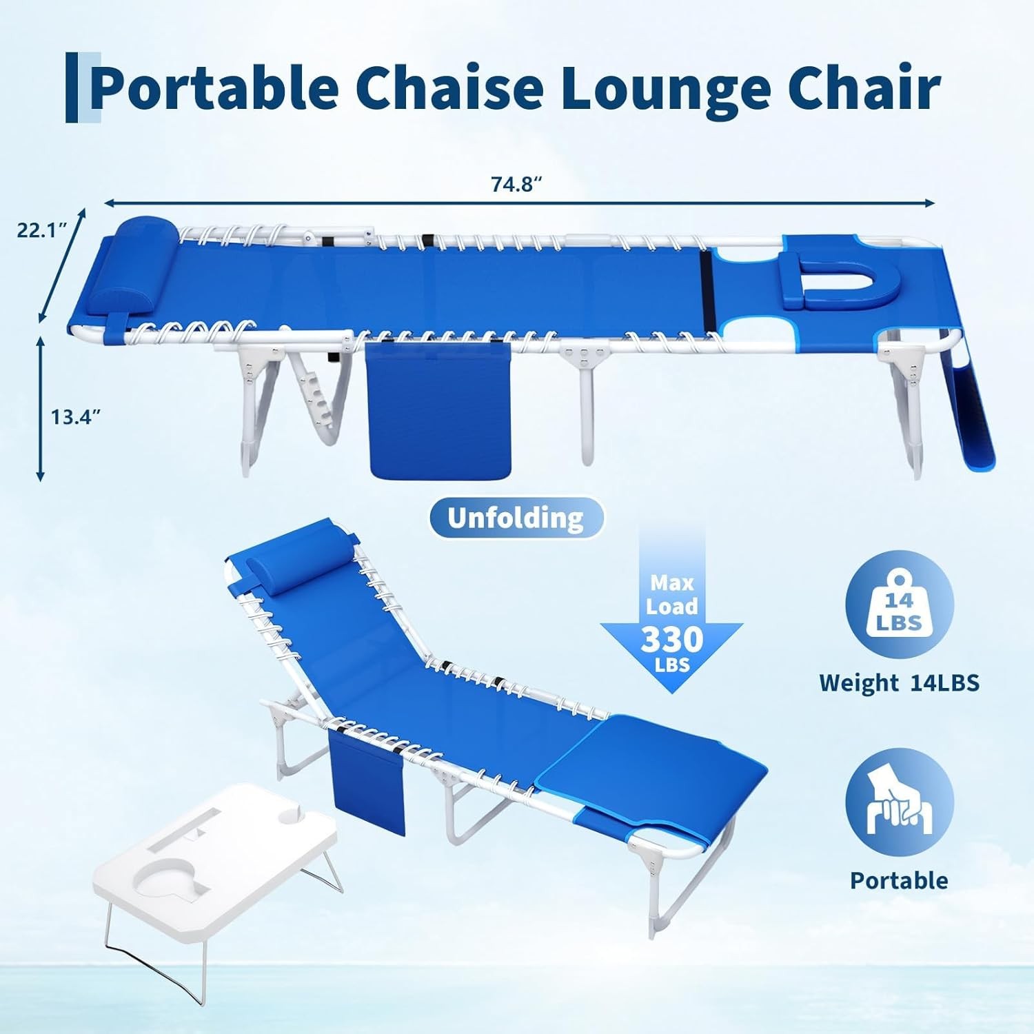 Folding Tanning Chair 5-Position Adjustable Reclining Beach Lounge Chair Sun Cot gallery